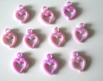 10 pendants pink ab acrylic heart color 20 x 14 mm