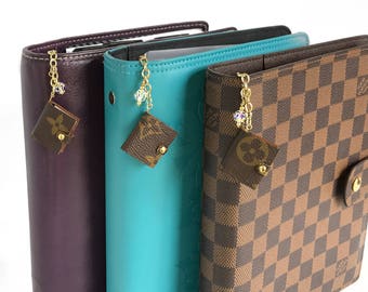 Louis Vuitton Planner Agenda Charm with Authentic Upcycled Canvas and Swarovski Cyrsyal