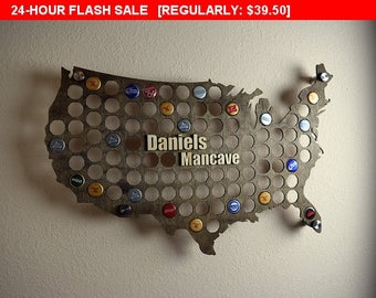 24 Hour Flash Sale USA Beer Cap Map Display Holder with 3D Personalized Standout Name