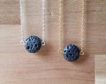 Flat Lava Rock Aromatherapy Necklace // Essential Oil Diffuser Necklace // Lava Stone Necklace // Minimalist Necklace // Layering Necklace