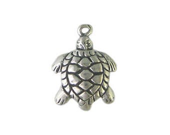 Handmade Oxidized 925 Sterling Silver Sea Turtle Charm Pendant, Handmade Findings - 1 pc.