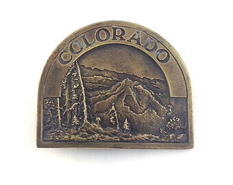 Western Style COLORADO Mountain Solid Brass Belt Buckle, Indiana Metal Craft