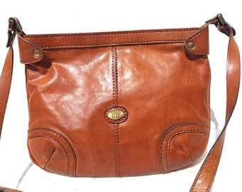 Vintage retro Purse / leather bag / Shoulder strap / Day bag / Clutch bag / Eighties leather / Brown