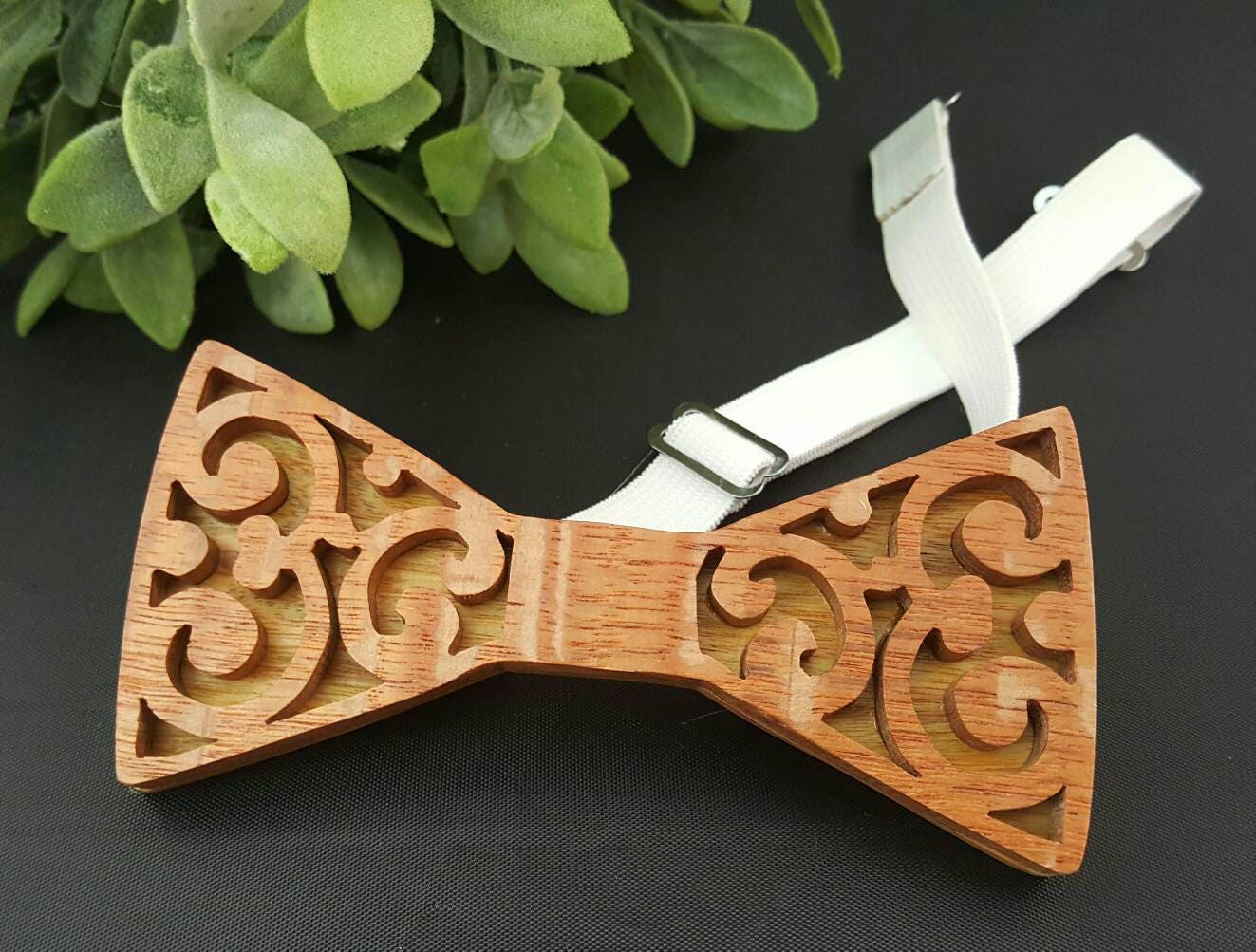 Wood bow tie Scroll Design...Lace wood front and mahogany