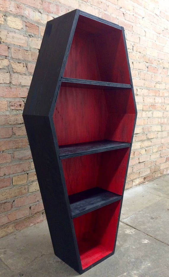 new two-tone vampire red coffin bookcase