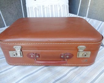 French Vulcanized SUITCASE, vintage 1950/60 ,Antique leather suitcase,