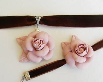 Jewelry Jewelry Sets Rose chanel Necklaces Chokers Charm Bracelets polymer clay A gift for her