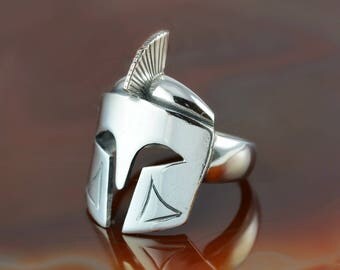Leonidas helmet silver ring, Spartan helmet ring, Greek warrior ring, Leonidas helmet, men's ring, ring for a man, 300 Spartans ring