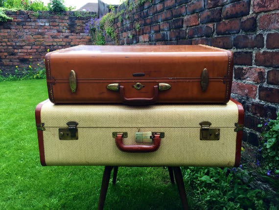 Vintage Suitcases - Vintage LUGGAGE - Vintage Home Decor - Vintage TRUNKS - Vintage Tan Cases - Photo Props - Film Prop - Samsonite Luggage