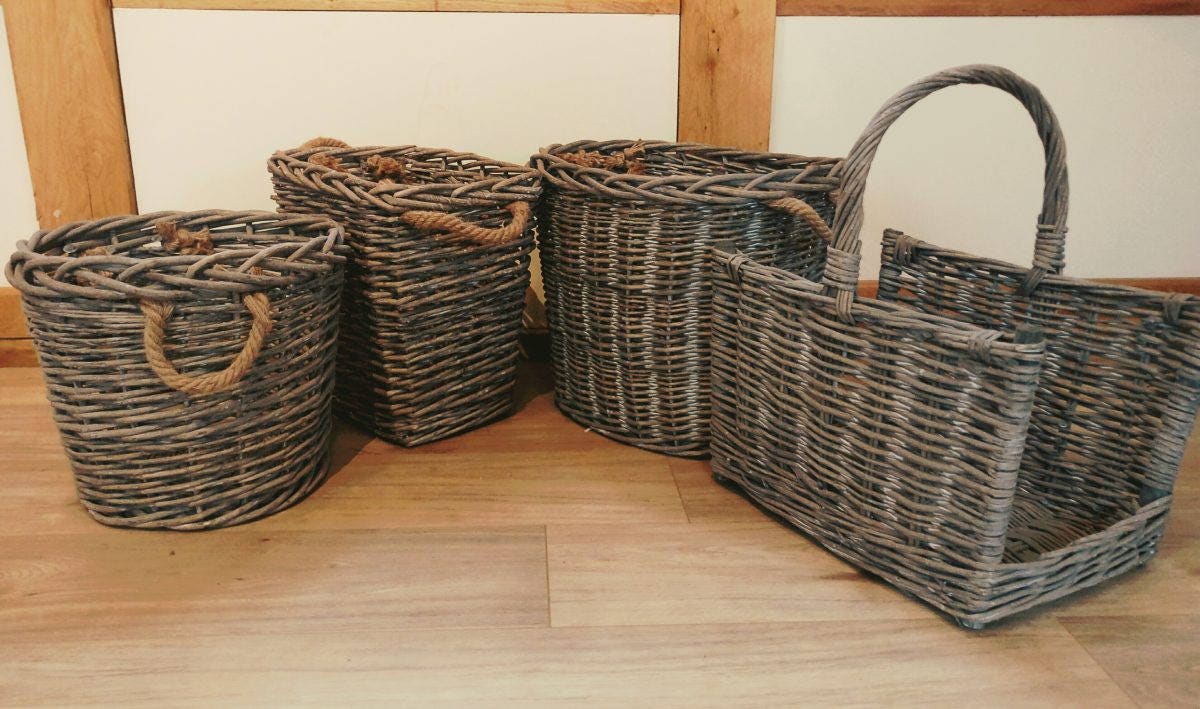 Wicker Basket Handmade for Storage. Different Shapes Sizes