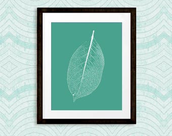 Nature Art Print, Office Wall Decor, Leaf Print in Aqua, Printable, Wall Art Print, INSTANT DOWNLOAD