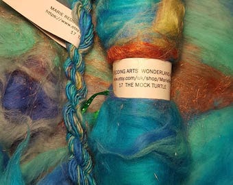 Wonderland Art Batt / 17. The Mock Turtle / Turquoise / Jade / Copper / Sea Green / Mint / Blue / 50g / Fiber Batt / Spinning / Felting Wool