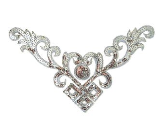 Silver Sequin Applique , Iron On Applique Applique, Sequin Applique, Dance Costume, Sequin Trim, Silver Trim, Tutu Trim, #78