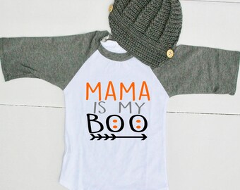 Halloween Outfit for Boy - Toddler Boy Halloween Shirt - Mama is My Boo Raglan - Halloween Shirt for Baby Boy - Halloween Tee for Boys