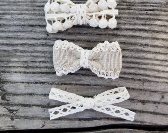 Girls neutral hair bows, neutral hair bows, ivory school girl bows, burlap hair bows