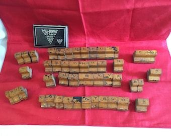 Antique Rubber Stamp Set, Alphabet Numbers and More