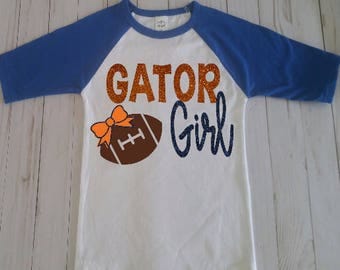 Gator Girl Football Shirt/Toddler Football Shirt/Toddler Gator Football Shirt/Florida Gator Shirt/Raglan Gator Shirt/Toddler Gator Girl Top
