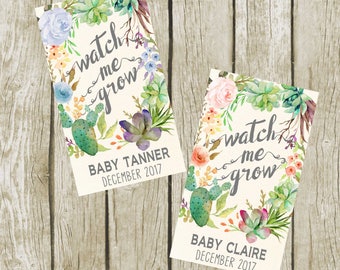 Watch Me Grow Tags. Baby Shower Succulent Favor Tags, Digital File, Succulent Favors Baby Shower Tags. Baby Shower Favors. Blue Succulent.