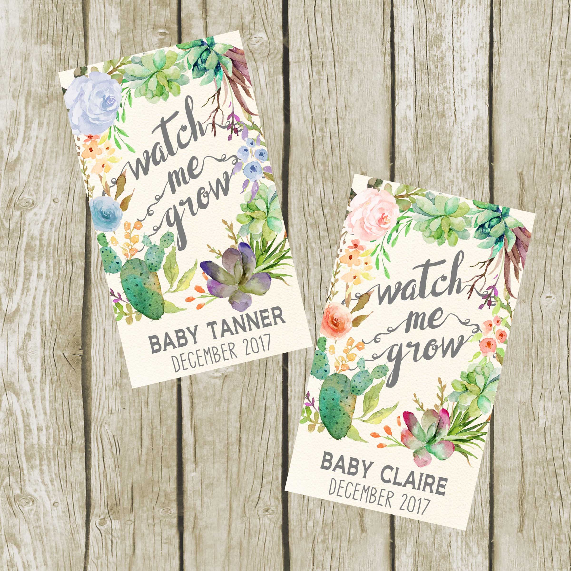 Watch Me Grow Tags Baby Shower Succulent Favor Tags Digital