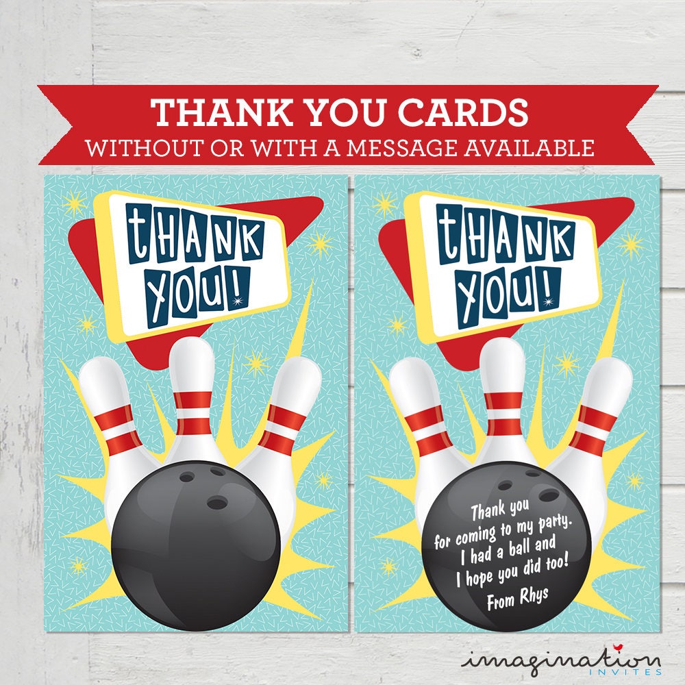 Bowling Thank You Card Thanks Ten Pin Bowl Favor Cards Tag