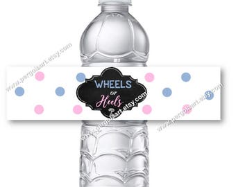 Wheels or Heels Gender Reveal Water Bottle Labels - Gender Reveal Decorations - Gender Reveal Ideas - Gender Reveal Party - Instant DIY