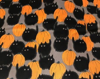 Belinda's big kitty black cat Halloween fabric, cat fabric, pumpkin fabric, Halloween night, Alexander Henry