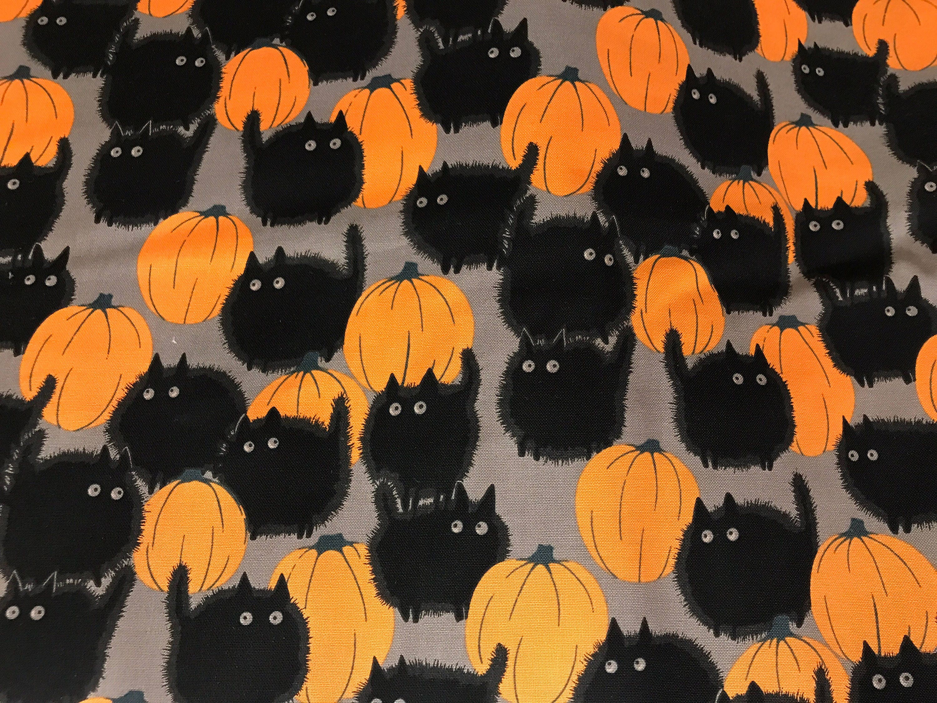 Belinda's big kitty black cat Halloween fabric, cat fabric, pumpkin ...