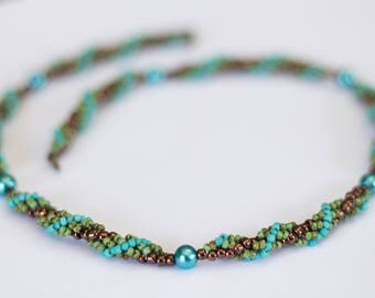 Beading tutorials and patterns, beaded spiral necklace pattern, beading pattern instruction, beaded necklace tutorial, PDF,seed bead pattern