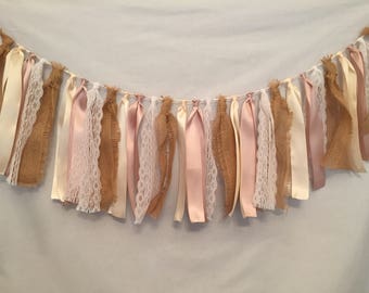 Rustic Garland/Gender Reveal Decorations/Rustic Wedding Decor/Ribbon Garland/Rustic Swag/Country Wedding Decor/Lace Garland/Country Swag
