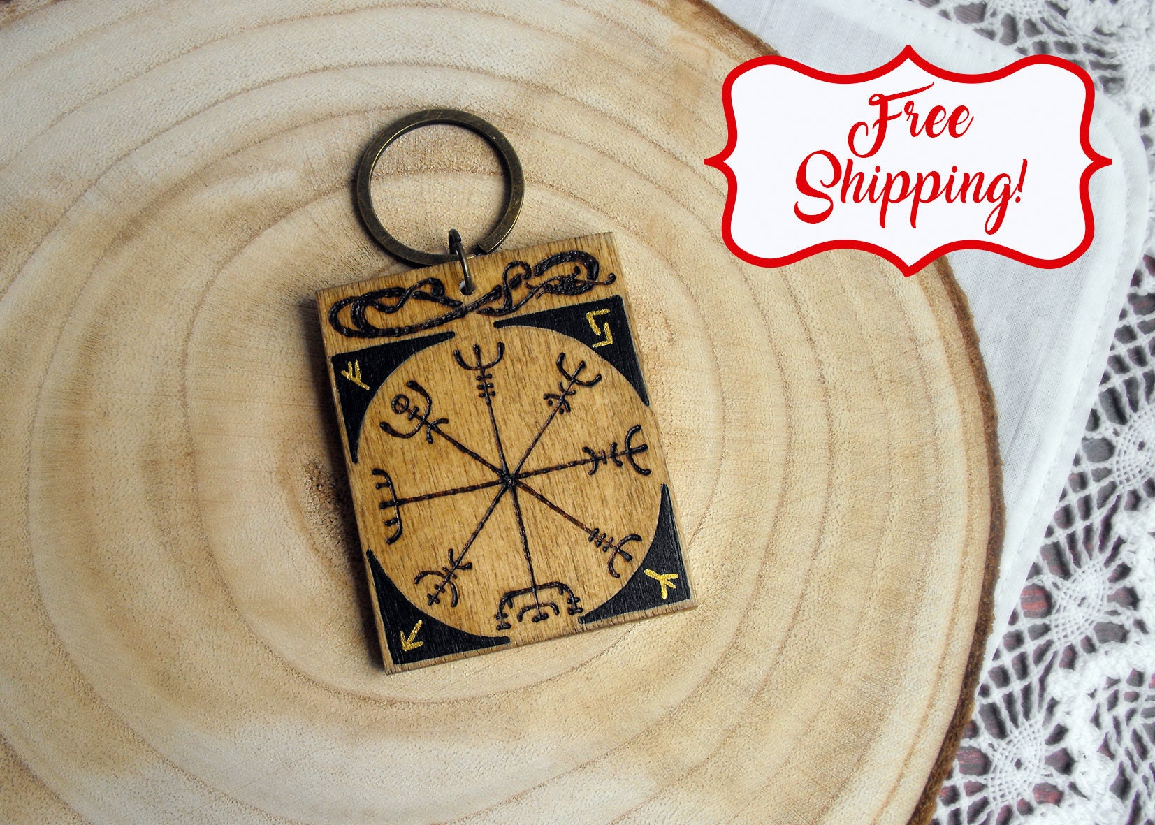 Vegvisir Viking Compass Keychain Engraved Mens keychain Pagan