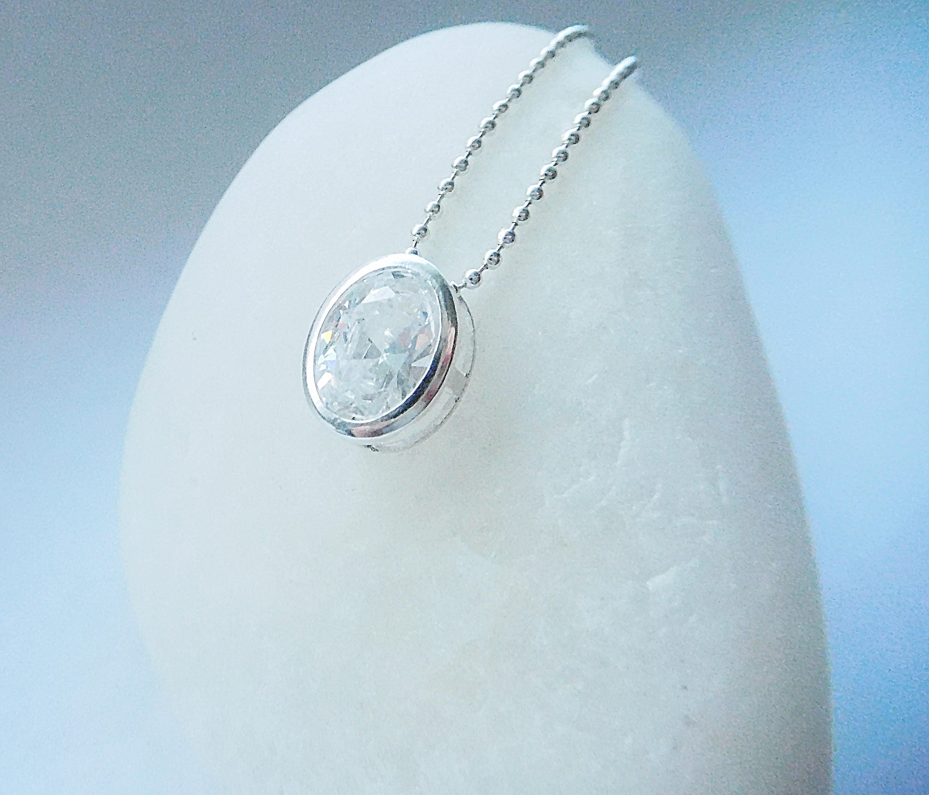 Sterling Silver Cubic Zirconia Diamond Necklace Oval