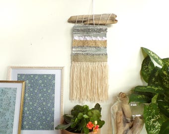 Gold woven wall hanging weaving / small wall art tapestry fiber art wall decor / boho bohemian modern / neutral / living room nursery gift