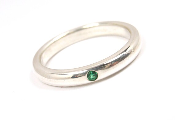 Tiffany & Co Peretti Sterling Silver Emerald Stacking Band Ring Size 5.5