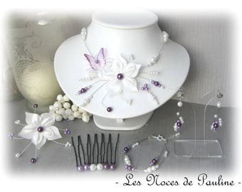 Purple and white satin wedding dress and Butterfly Katell 10 pieces
