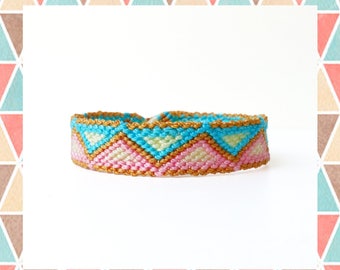 Woven Friendship Bracelet Ethnic Tribal Native Pastel Triangles for men women unisex simple skinny thin adjustable thread - Q'enqo Bracelets