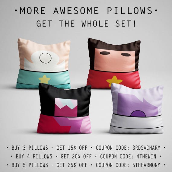 The pillows every SU fan need RIGHT NOW. Are you a fan? One of your friends is, and its their birthday? Whatever the reason is, you know you need this.  4 pillows to choose from: • Ruby on one side, Sapphire on the other • Ruby only • Sapphire only • Garnet  These soft pillows are an