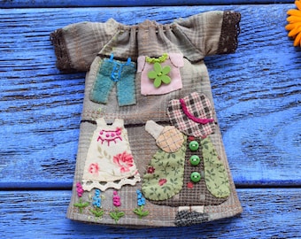 SALE Blythe dress with applique Japanese patchwork Blythe quilt dress Blythe embroider dress Blythe Cotton dress Blythe dress Blythe wear