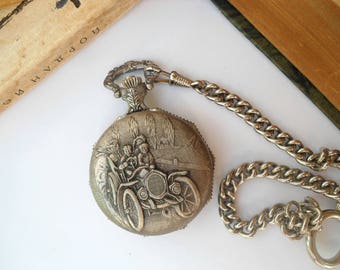 Vintage FHB pocket watch, vintage F.H.B. pocket watch, Swiss pocket watch, mechanical pocket watch, retro pocket watch, ornamented watch