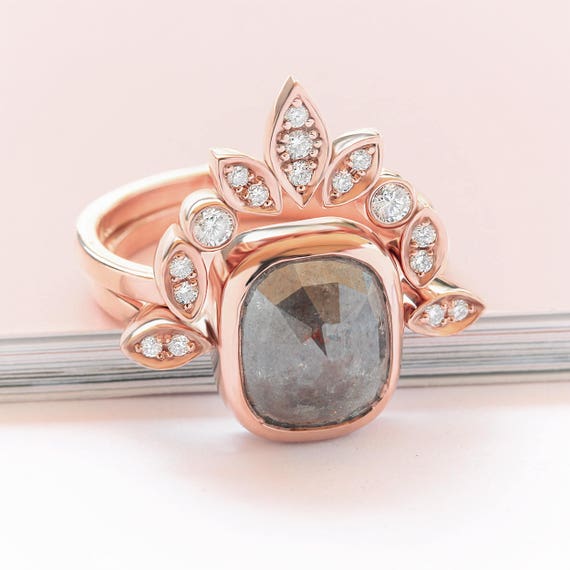 Rustic Engagement Rings Set Salt and pepper diamond unique
