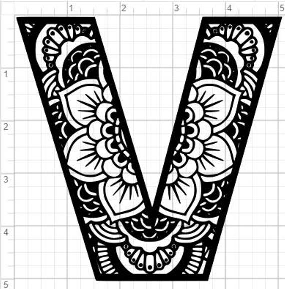 Download Items similar to Mandala Alphabet Letter V Design SVG PDF ...