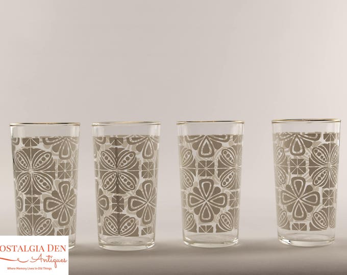 Federal Glass Tumblers | White and Gold 10 Oz MCM Drinking Glasses - Set Of 8
