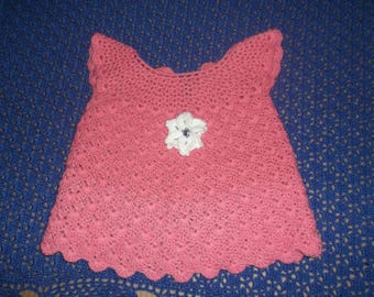 Handmade dress salmon pink crochet Butterfly sleeves