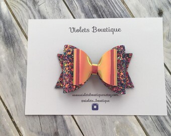Iridescent glitter bow, dragon lair bow, halloween bow, girls hair clip, baby glitter headband