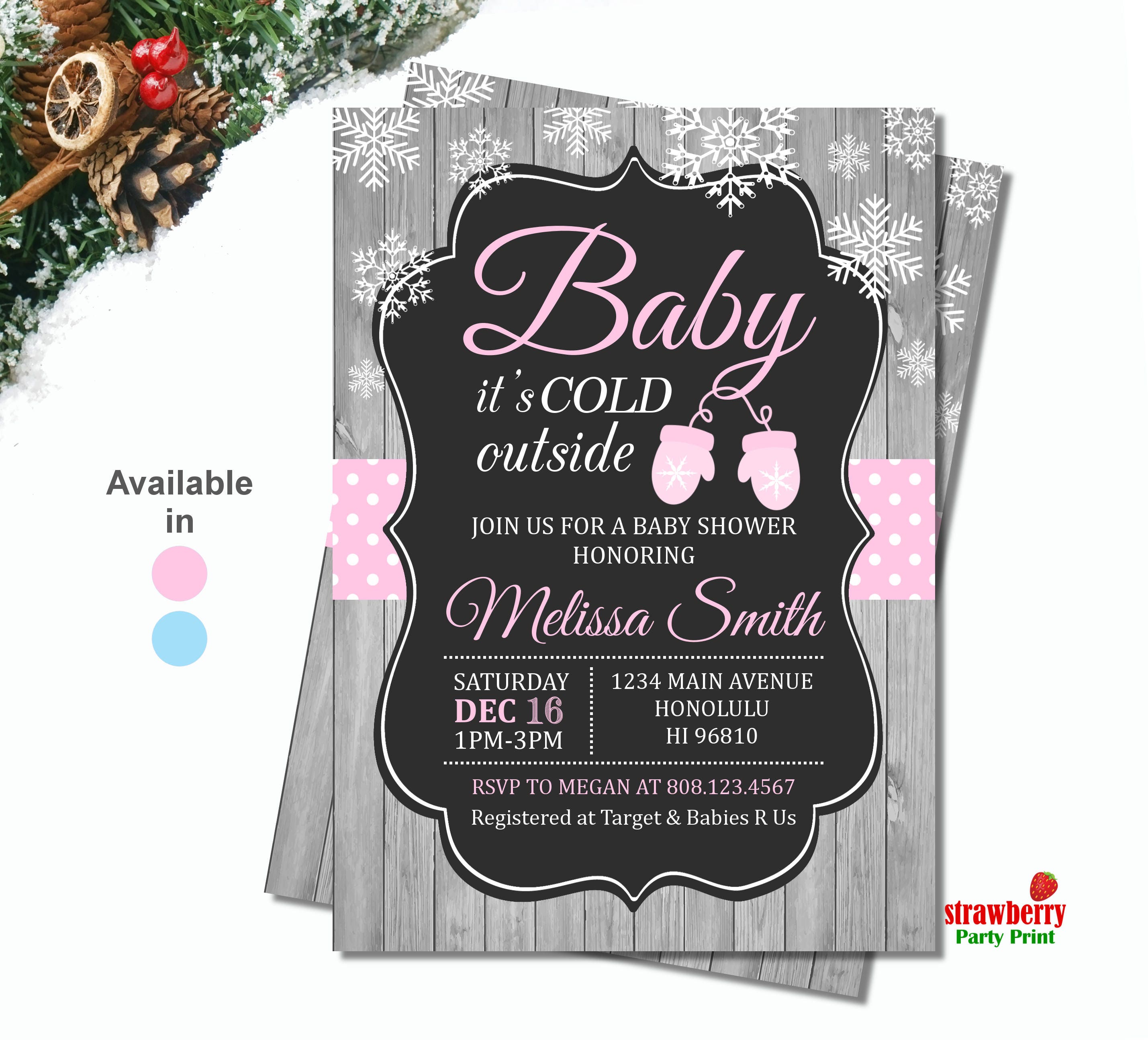 Baby Its Cold Outside Baby Shower Invitation Girl Winter Baby