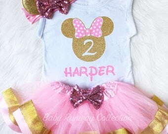 Minnie Mouse Birthday Outfit-2nd Birthday Shirt-Pink Gold Minnie Second Birthday - Minnie 2 Birthday - Personalized Minnie Birthday