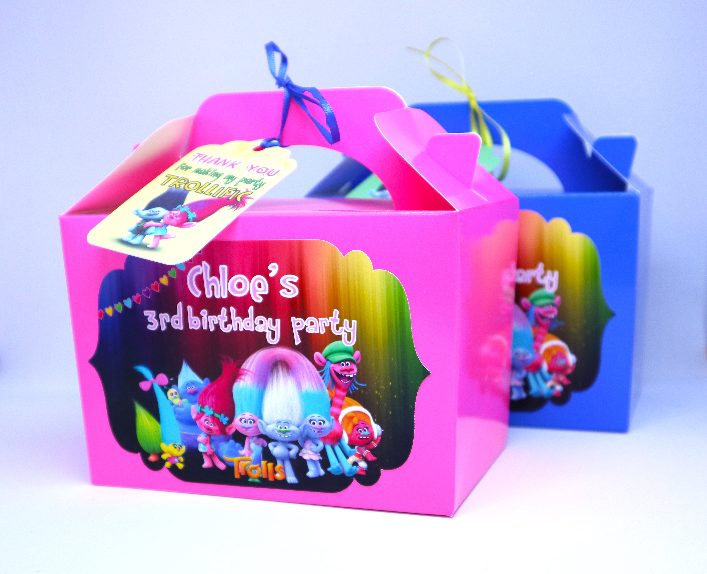 Personalised Trolls Party Boxes Bags Favor Treat Goodie