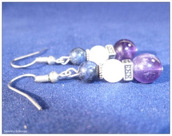 Stone Drop Earrings 089; amethyst, rose quartz, sodalite, Gemstone dangle earrings, Gift earrings, Semi precious stone earrings.