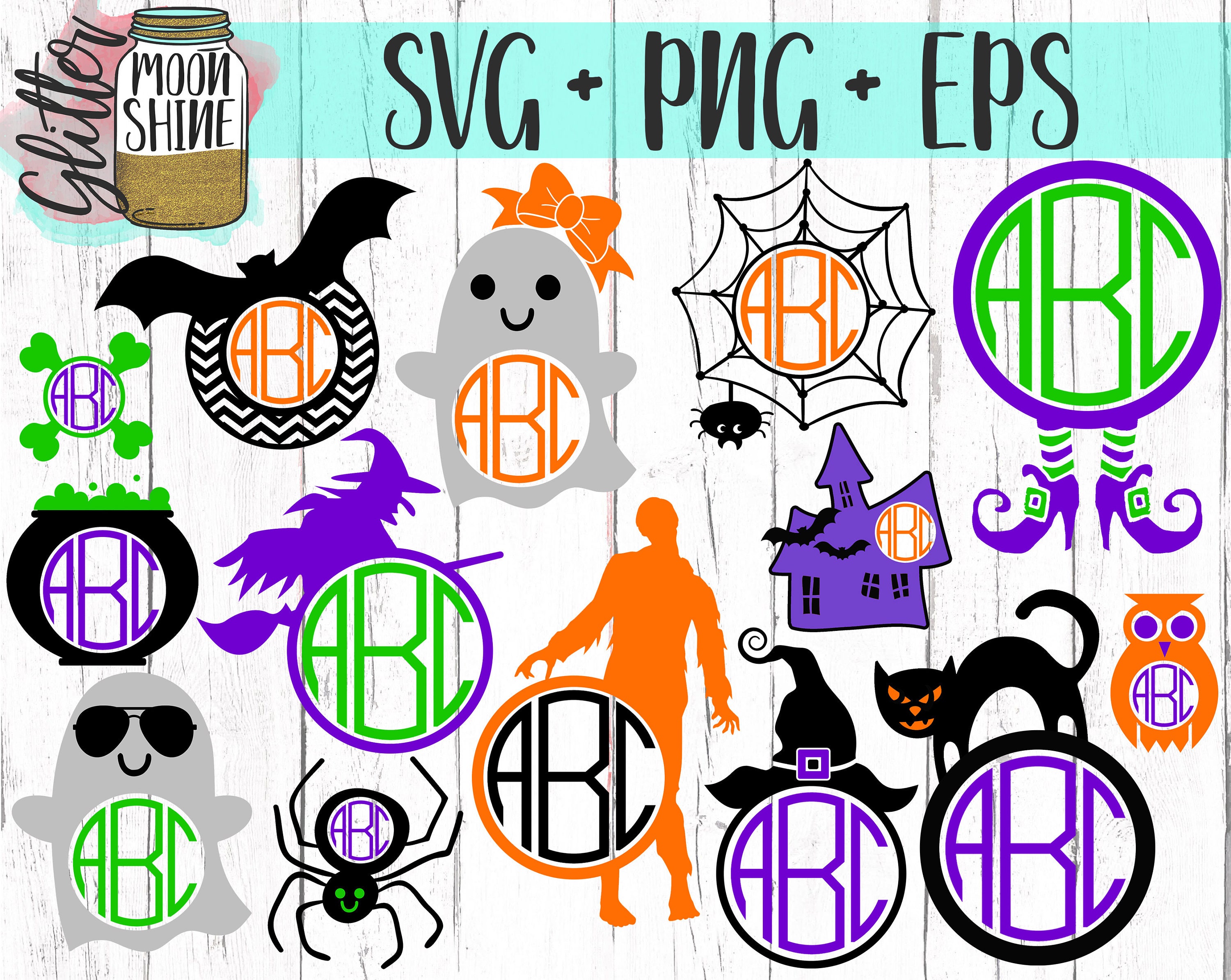 Halloween Monogram Frame Bundle svg eps png cutting files for