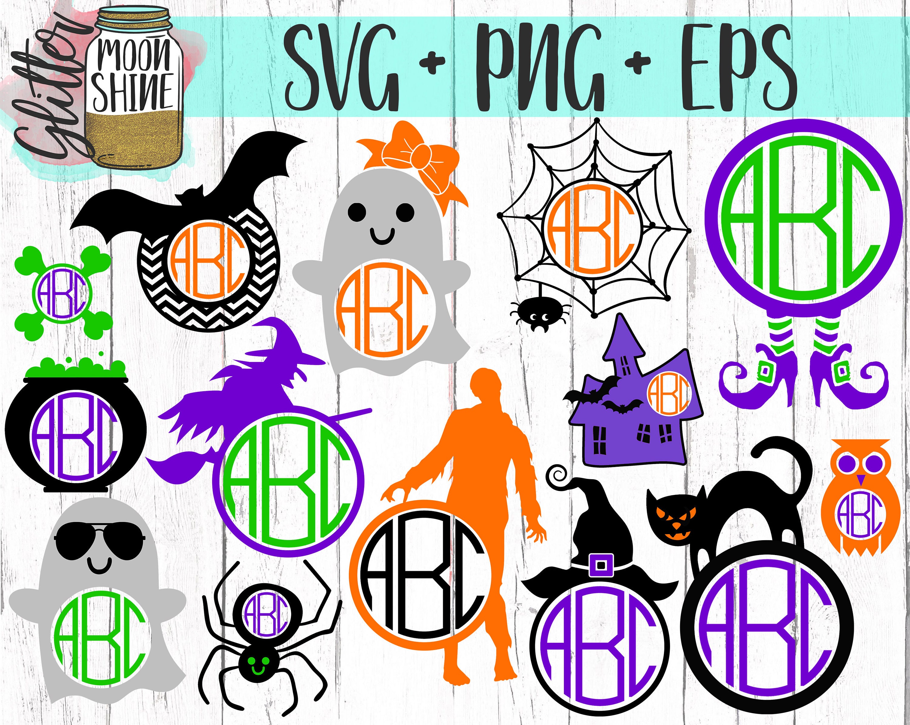 Download Halloween Monogram Frame Bundle svg eps png cutting files for