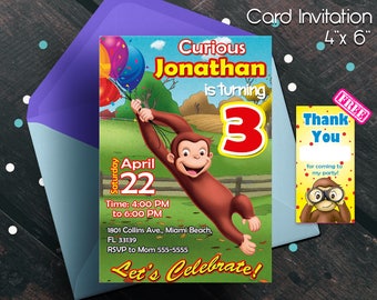 Curious George invitation, Curious George Birthday, Curious George party, birthday invitations, birthday party, boy, free thank you cards